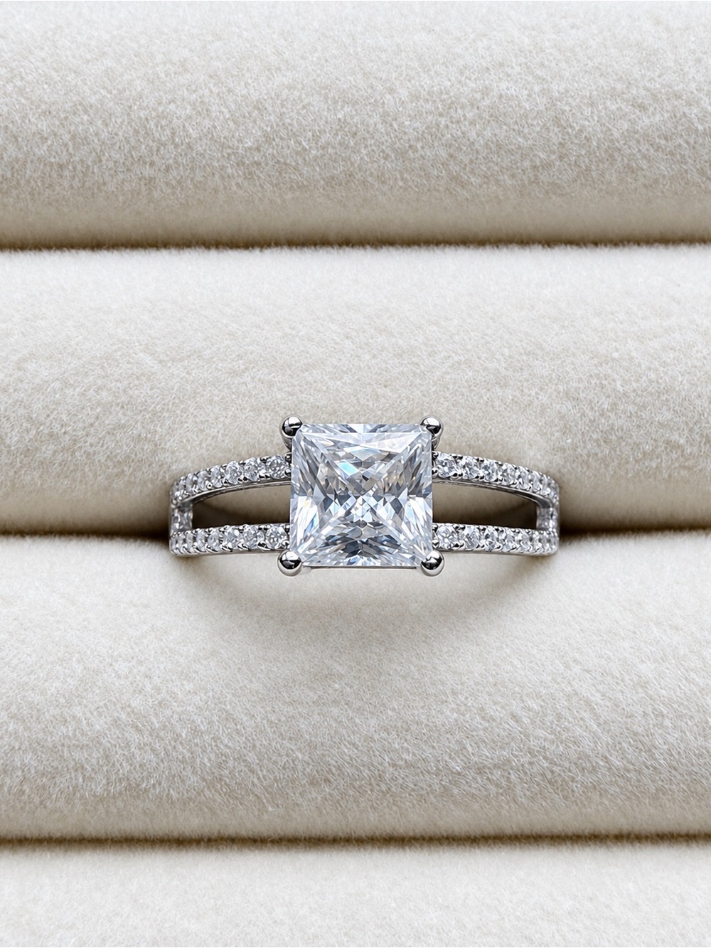 NEW Moissanite Engagement Ring Princess Cut Sterling Silver GRA Certified